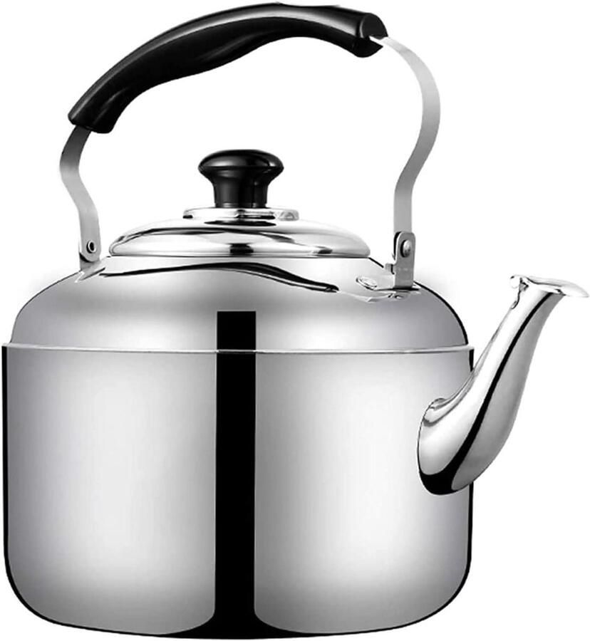 Klassieke Ketel Theepot Roestvrijstaal Water Koken Ergonomisch Handvat 3-10 Liter Zilverkleurig