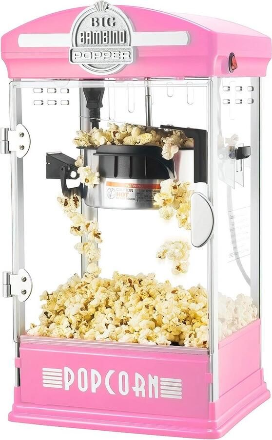 Klassieke Popcornmachine met Kettle Incl. Accessoires Roze Tafelmodel