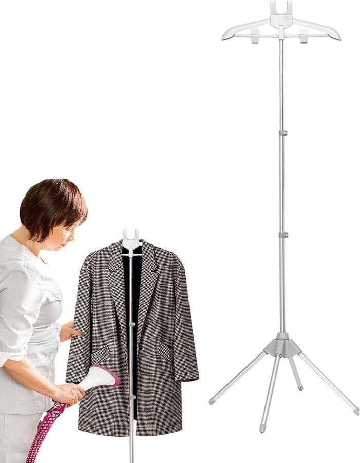 Kledingrek voor stoomkleding Stoomkoker rek Vloerhanger Kleding stomen Verstelbare hoogte 155 cm Grijs