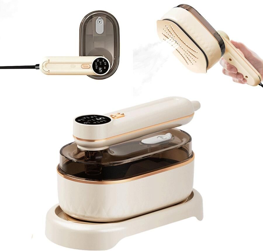 Kledingstomer Opvouwbare kledingstomer 1000W 140ML Reis Strijkijzer Handzame reisstoomstrijkijzer 6 stoomstanden LED-scherm Snel opwarmen in 20 seconden Geschikt voor het stomen van kleding Abrikoos