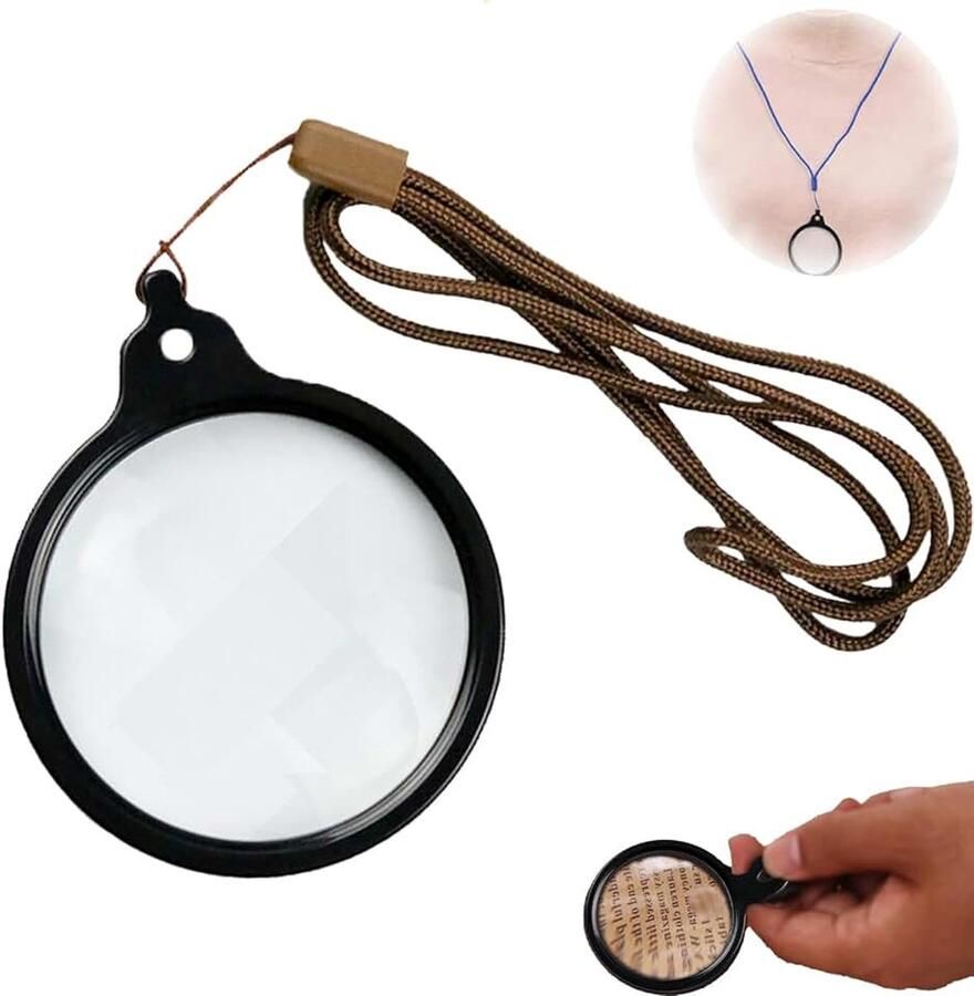Klein 5x vergrootglas zakleesloep halsketting om op te hangen mini loep met touw voor het lezen van boeken kranten landkaarten knutselen
