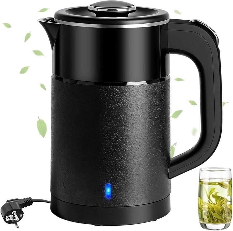 Klein 600 W reiswaterkoker 6 minuten snel koken reizen elektrische waterkoker draagbare mini-campingwaterkoker theepot roestvrij staal voor thee koffie (zwart)