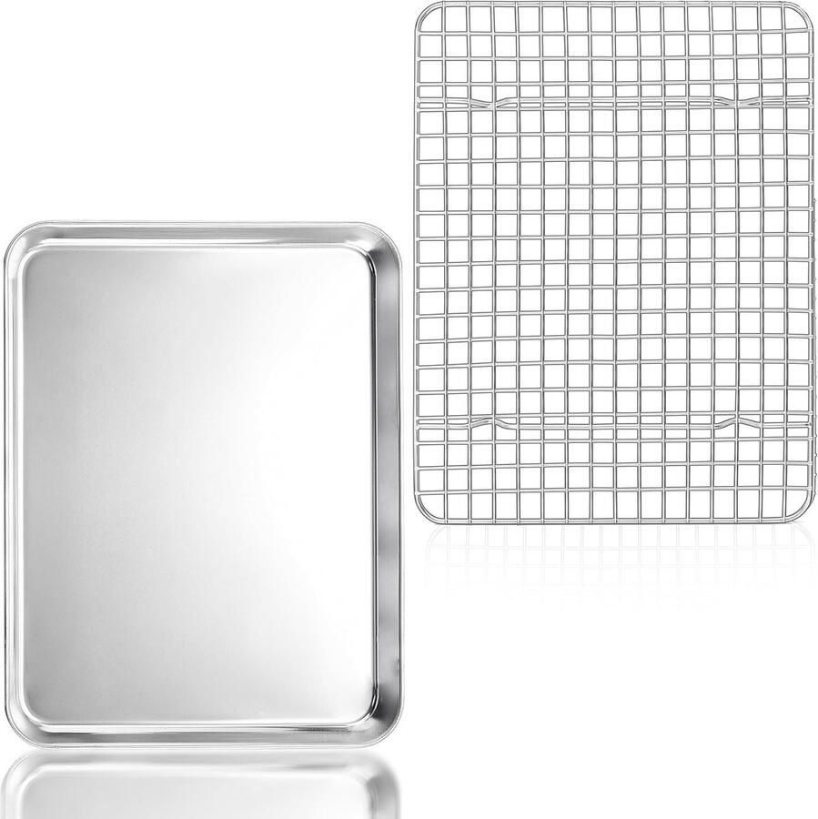 Klein RVS Bakplaat met Koelrooster Set (26.5 x 20.5 cm) voor Bakken Koken en Ovengebruik Duurzaam en Vaatwasserbestendig