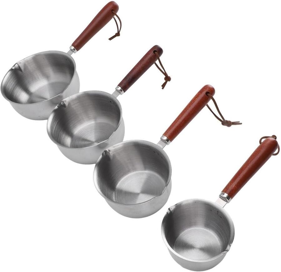 Klein RVS Sauspan Set van 4 Stuks met Houten Handvat voor Koken en Bakken in de Keuken