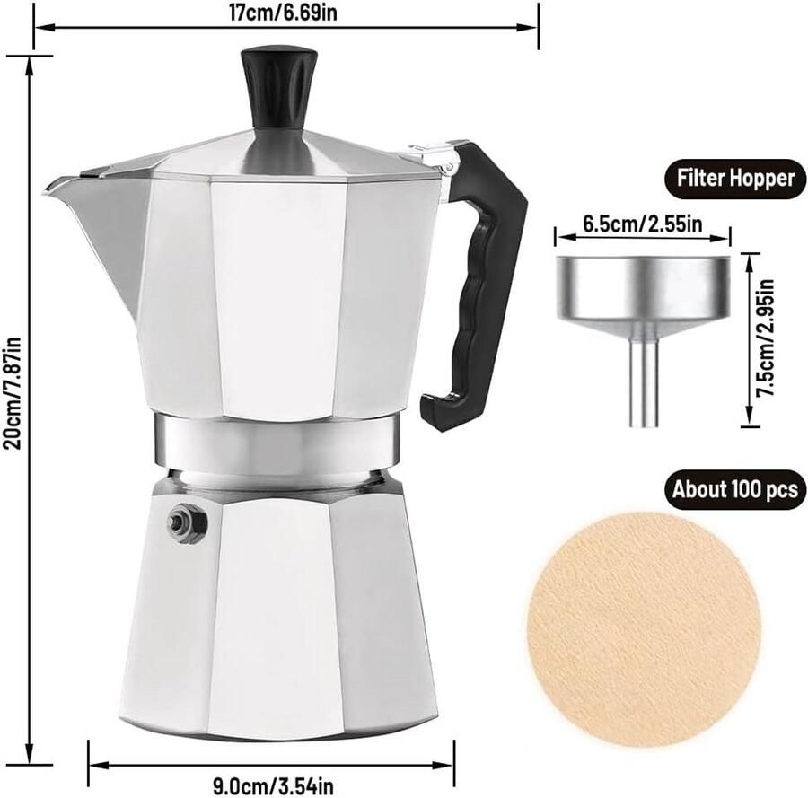 Kleine Aluminium Espressopot voor Gas en Keramische Kookplaten (300 ml)