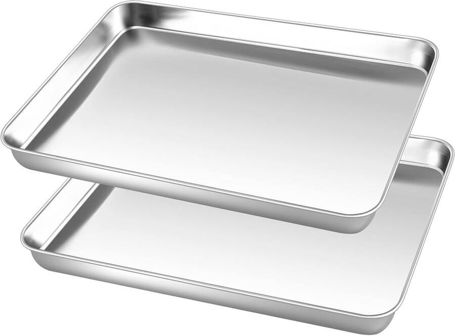 Kleine bakplaat set van 2 roestvrij staal rechthoekig ovenplaat voor veilig en gezond bakken