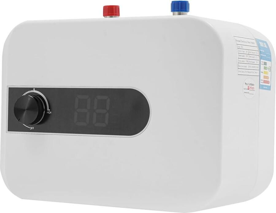 Kleine Boiler Ondertafelboiler Warmwater Keuken Wastafel Drukvast Compact Model 6 Liter 1500W Wit