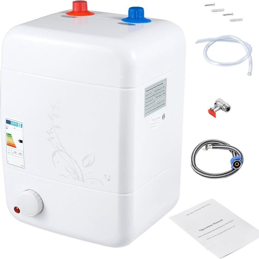 Kleine boiler Warmwaterboiler Ondertafel Direct Warm Water Drukvast Model 8 liter Wit