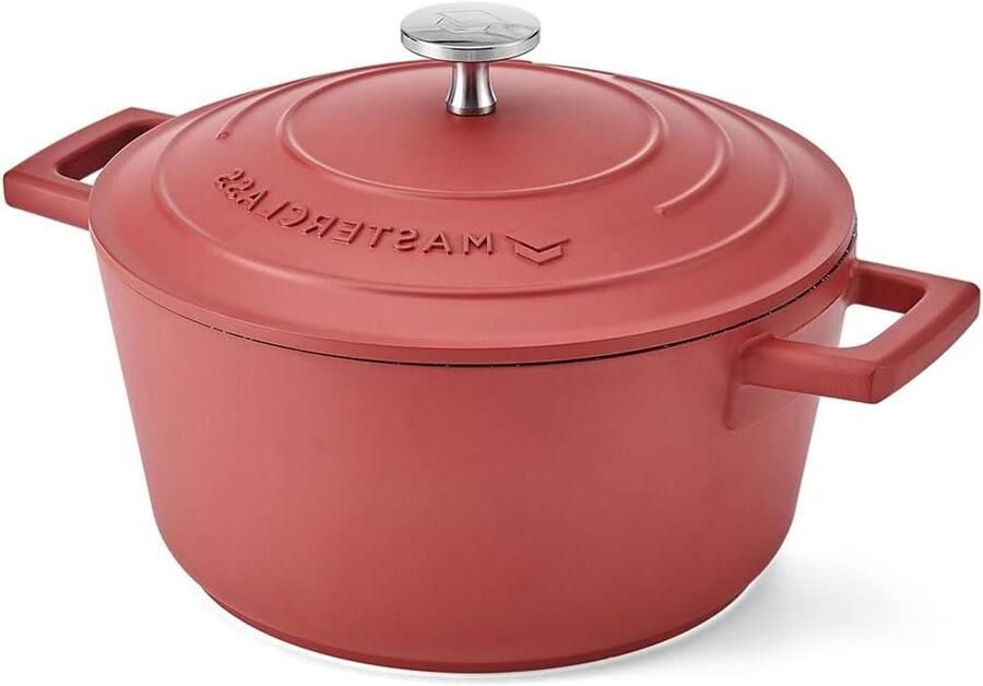 Kleine braadpan Gietaluminium pan Langzaam garen Zelfbedruipend deksel 25 liter Rood