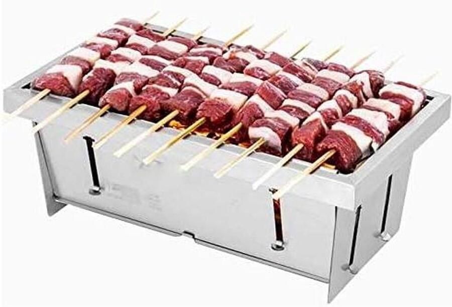 Kleine Deo Grill Roestvrij Staal Grill Buiten Koken Zonder Coating 2-3 Personen Zilver