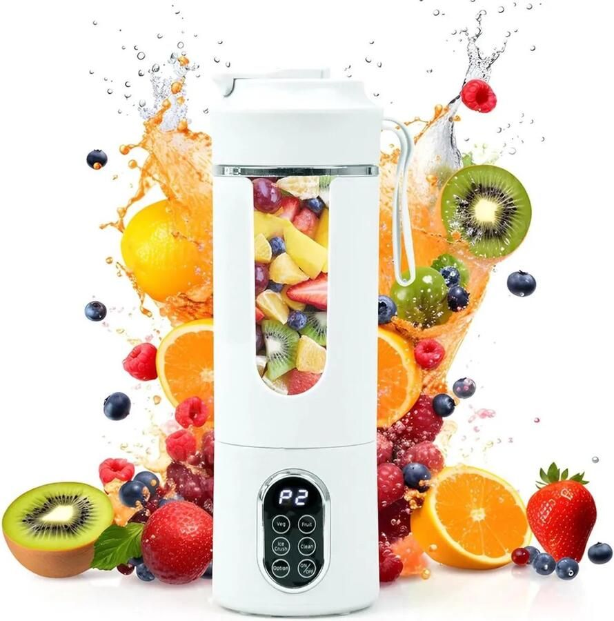 Kleine draagbare blender 530 ml mini-staande blender met 12 roestvrijstalen messen en een digitaal display USB-oplaadbare mini-sapcentrifuge