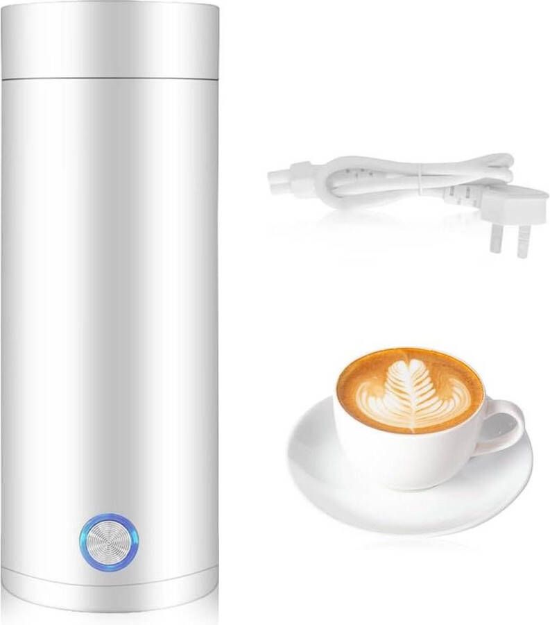 Kleine draagbare mini-waterkoker voor onderweg reiswaterkoker met automatische uitschakeling ideaal voor koffie en thee (400 ml wit)
