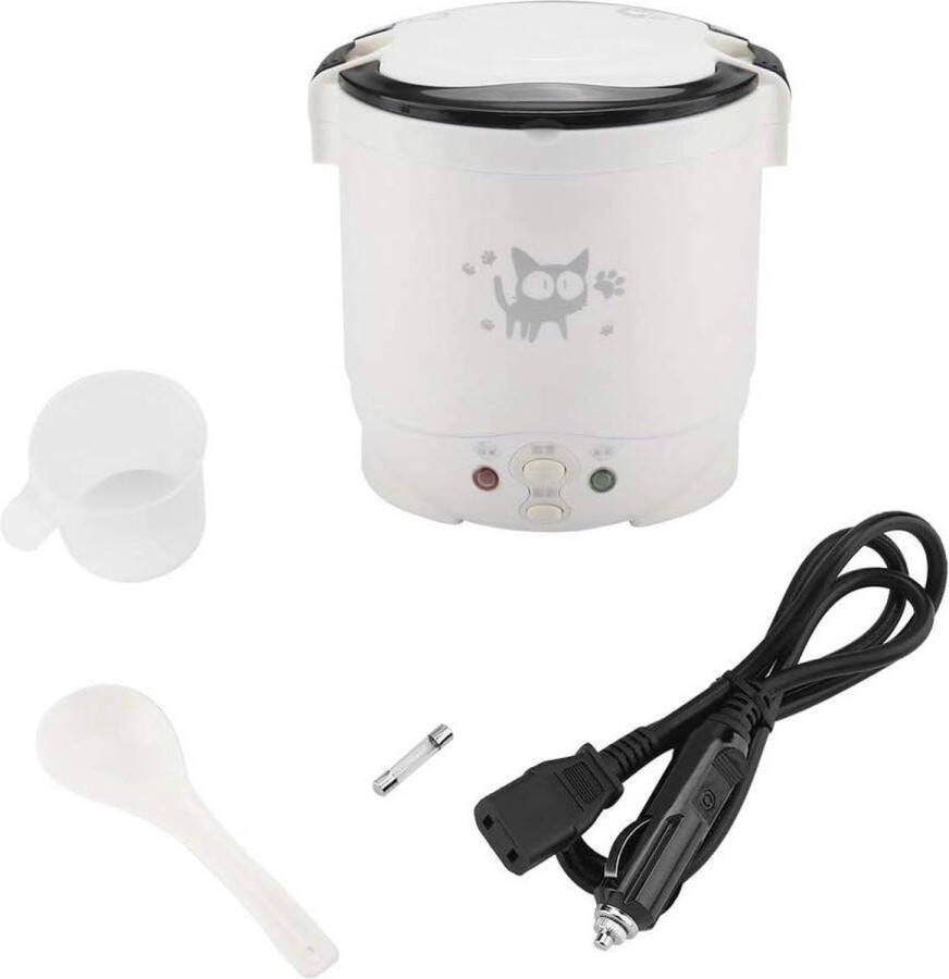 Kleine draagbare rijstkoker 12 V voor auto verwarming warmhoudfunctie elektrische lunchbox wit