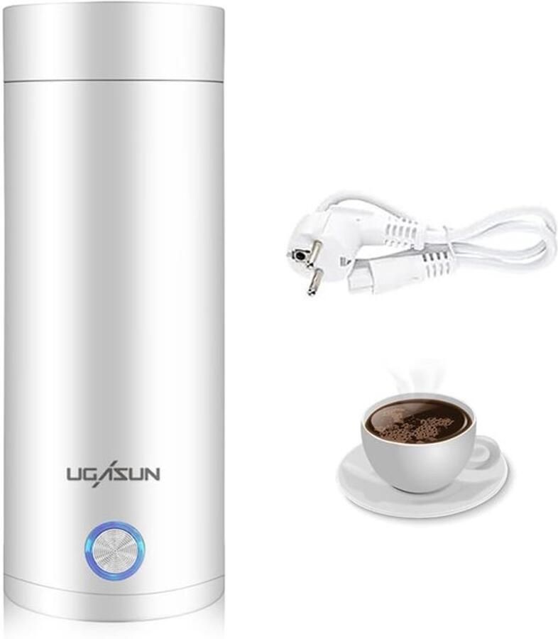 Kleine draagbare waterkoker 400 ml draagbare elektrische waterkoker mini-thermoskan met automatische uitschakeling reiswaterkoker klein voor melk koffie en thee wit