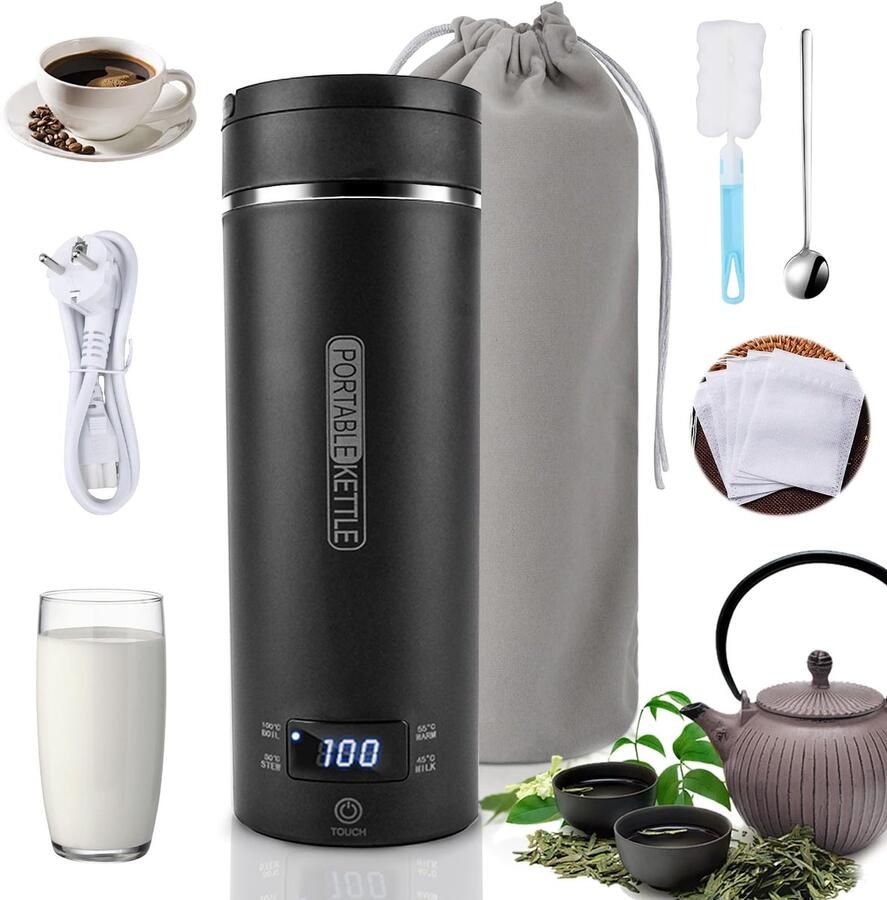 Kleine draagbare waterkoker 500ml compact en lichtgewicht ideaal voor onderweg snel opwarmtijd ShopVlot