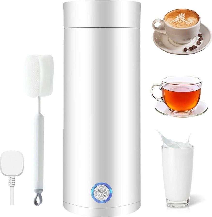 Draagbare elektrische waterkoker 400 ml reiswaterkoker met reinigingsborstel automatische uitschakeling voor werk reizen kamperen wit - Foto 2