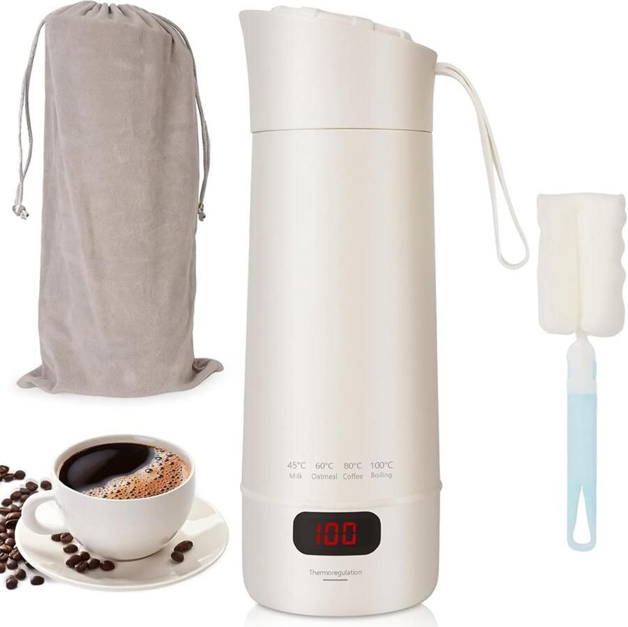 Kleine draagbare waterkoker mini elektrische waterbeker Reisketel Draagbare Elektrische Waterkoker 400ml 4 Temperatuurstanden 300W & Snelkoken Voor Hotel & Kantoor & Auto