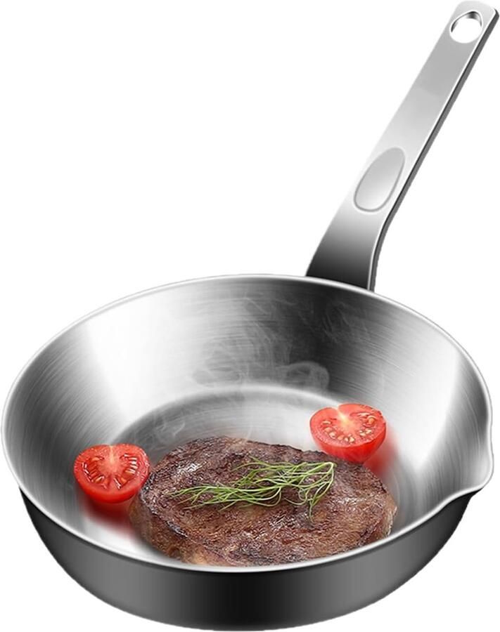 Kleine eierpan Omeletpan roestvrij staal Ontbijt koken Antiaanbaklaag 13.5 cm Zilver