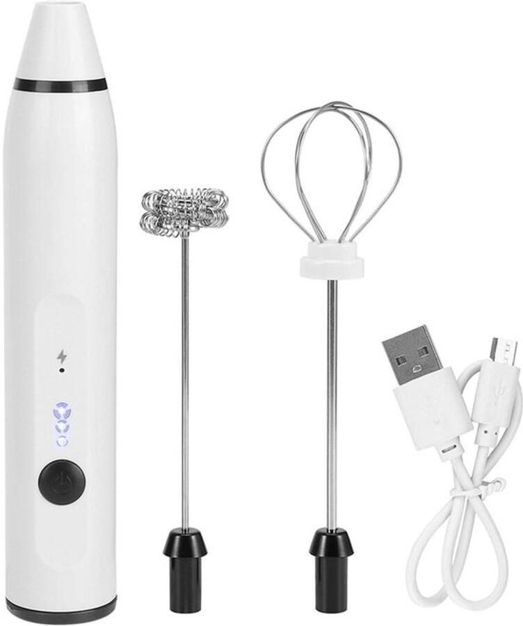 Kleine elektrische garde USB oplaadbare mini-melkschuimer handmelkschuimer en mixer voor koffie latte en warme chocolademelk (wit)