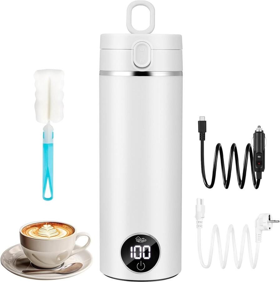 Kleine elektrische waterkoker Mini reiskoker Warme dranken maken 6 temperatuurinstellingen 450 ml Wit