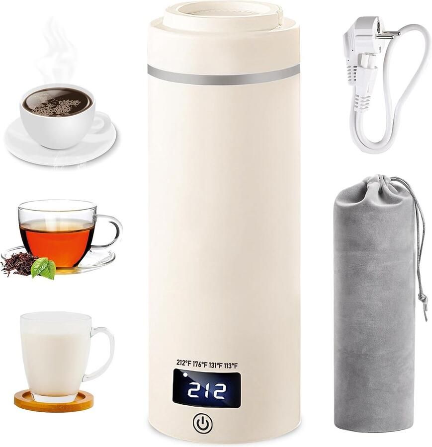 Kleine elektrische waterkoker Wit 550 ml Draagbare Waterkoker met 4 Temperatuurstanden Voor Reizen en Thuisgebruik