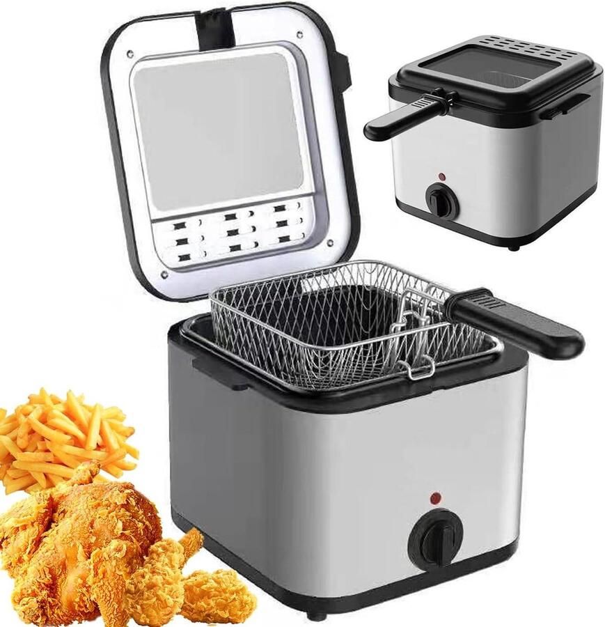 Kleine Friteuse Compact Frituurpan Lekkere Snacks Maken Eenvoudig Schoon te Maken 25 Liter Zilver Grijs