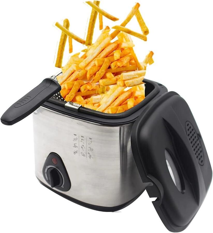 Kleine Friteuse Compacte Frituurpan Snelle Snacks Maken Met Kijkvenster 1.5 Liter Zwart