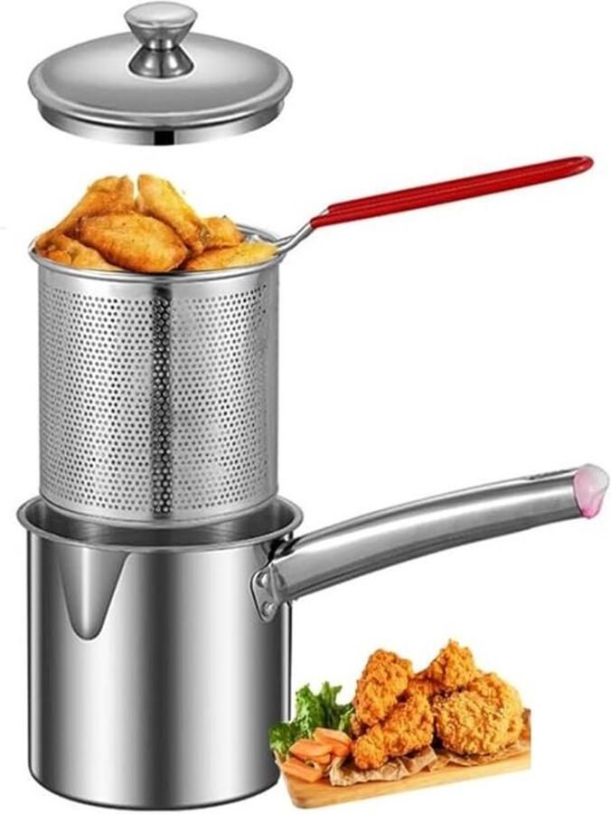 Kleine Friteuse Frietpan met Mand Frietjes bereiden Geschikt voor warmtebronnen 2 Liter Capaciteit Zilver