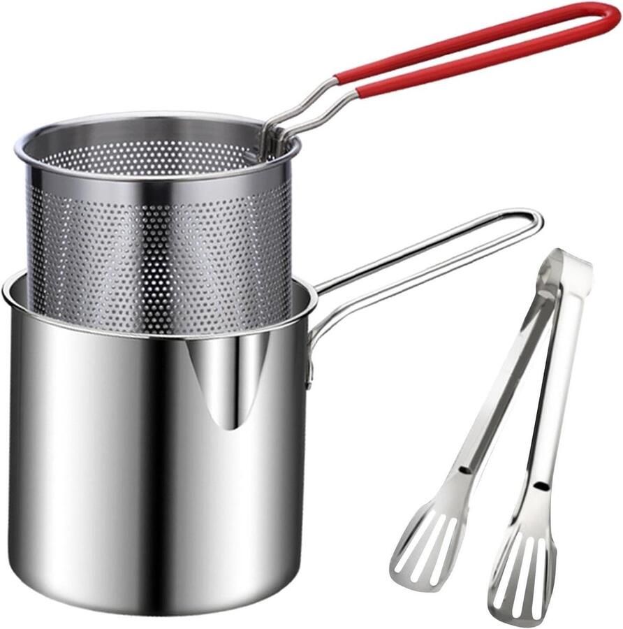 Kleine Friteuse Frituurpan Roestvrij Staal Snelle Snacks Bereiden Compact En Duurzaam 14 x 14 cm Zilver