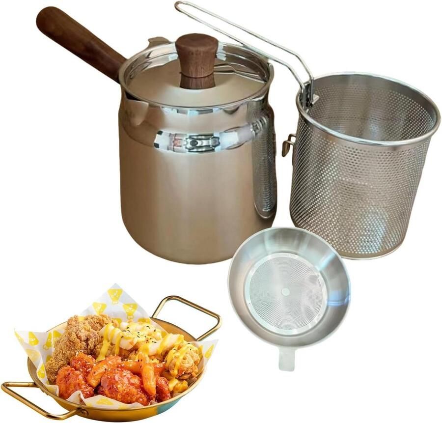 Kleine Friteuse Frituurpan RVS Frituren Thuis Met Mand en Zeef 25x14x25 cm Zilver
