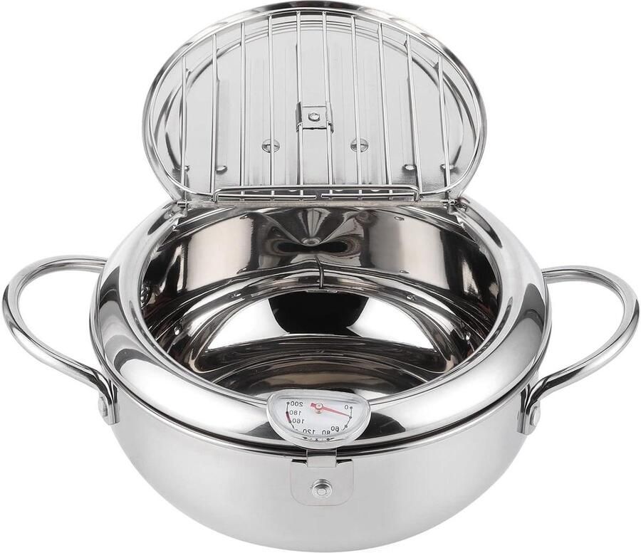 Kleine Friteuse Japanse Pan Frituren Thuis Met Thermometer 27 x 26 x 12 cm Zilver