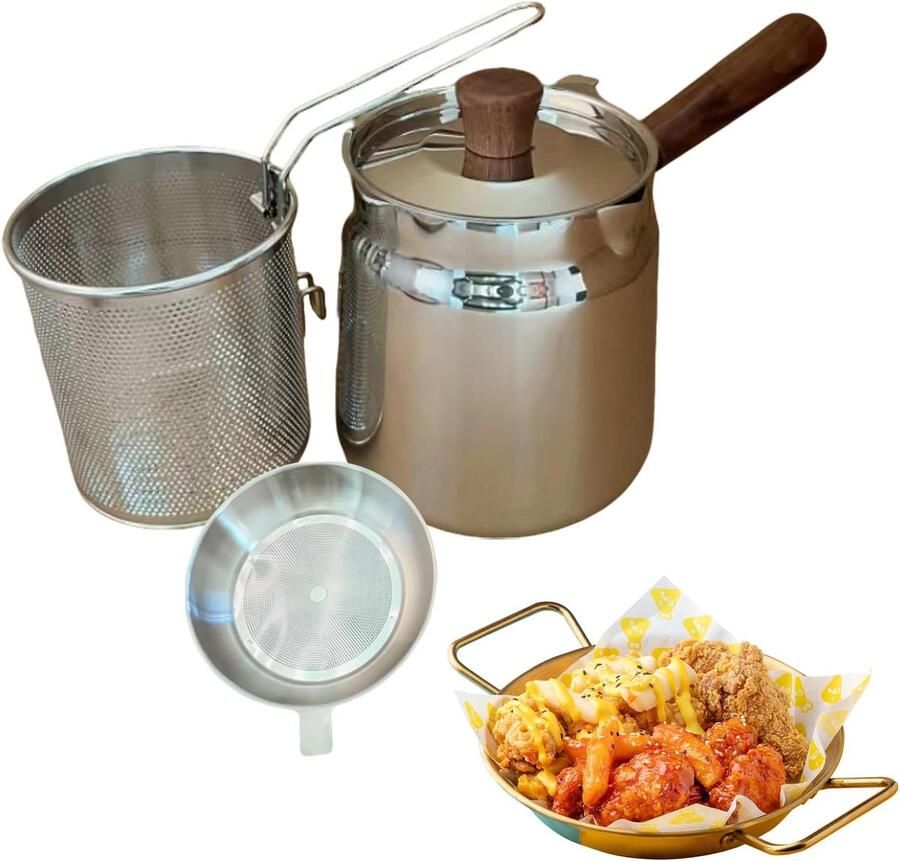 Kleine friteuse Keukenmand zeef Frietjes maken Vaatwasmachinebestendig 25 x 14 x 25 cm Zilverkleurig