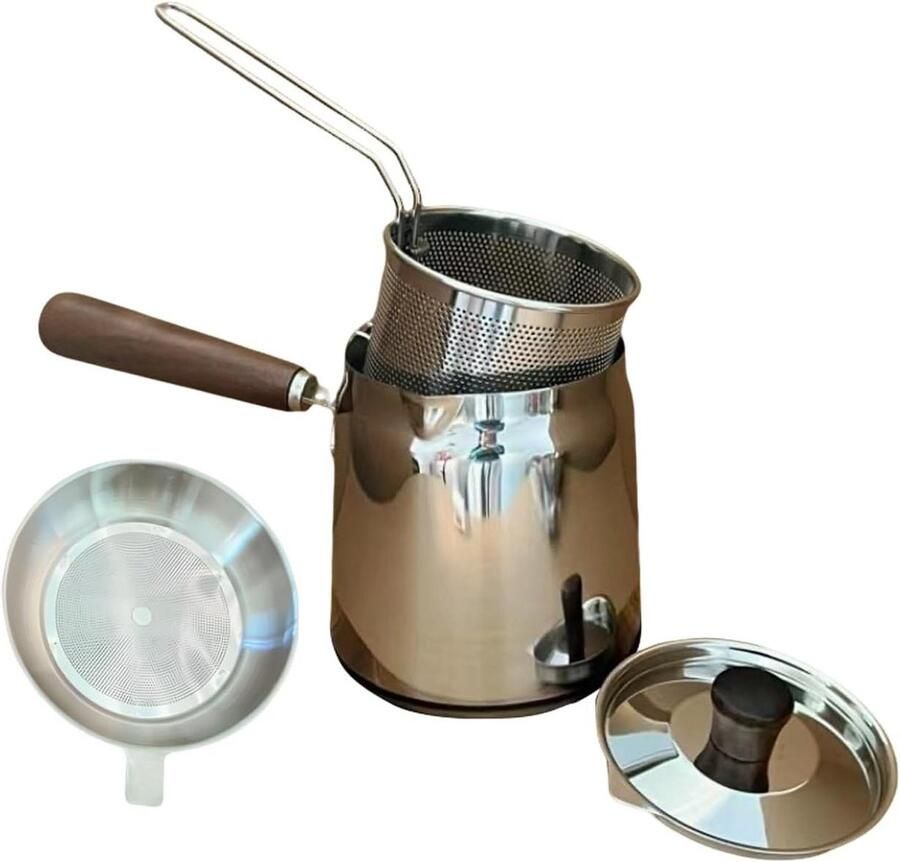 Kleine Friteuse Mand Frituurmand Roestvrijstaal Thuis Frituren Vet Reductie Systeem 25x14x25 cm Zilver