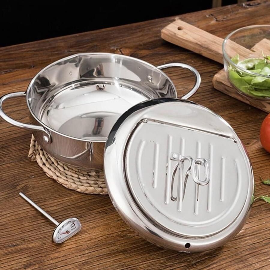 Kleine Friteuse met deksel Thuis Frituren Ingebouwde Thermometer 2.2L of 3.2L Zilver