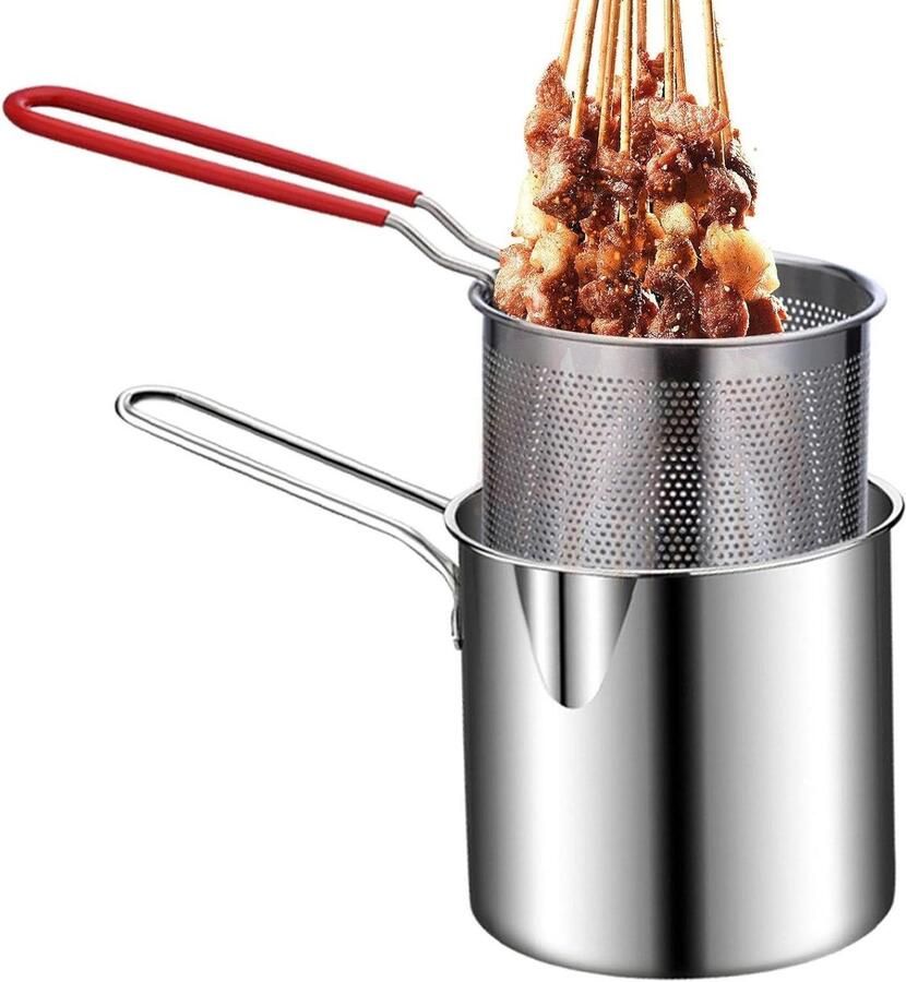Kleine Friteuse Mini Frituurpan Eten Bereiden Roestvrij Staal 15.6B x 13.7D cm Zilver