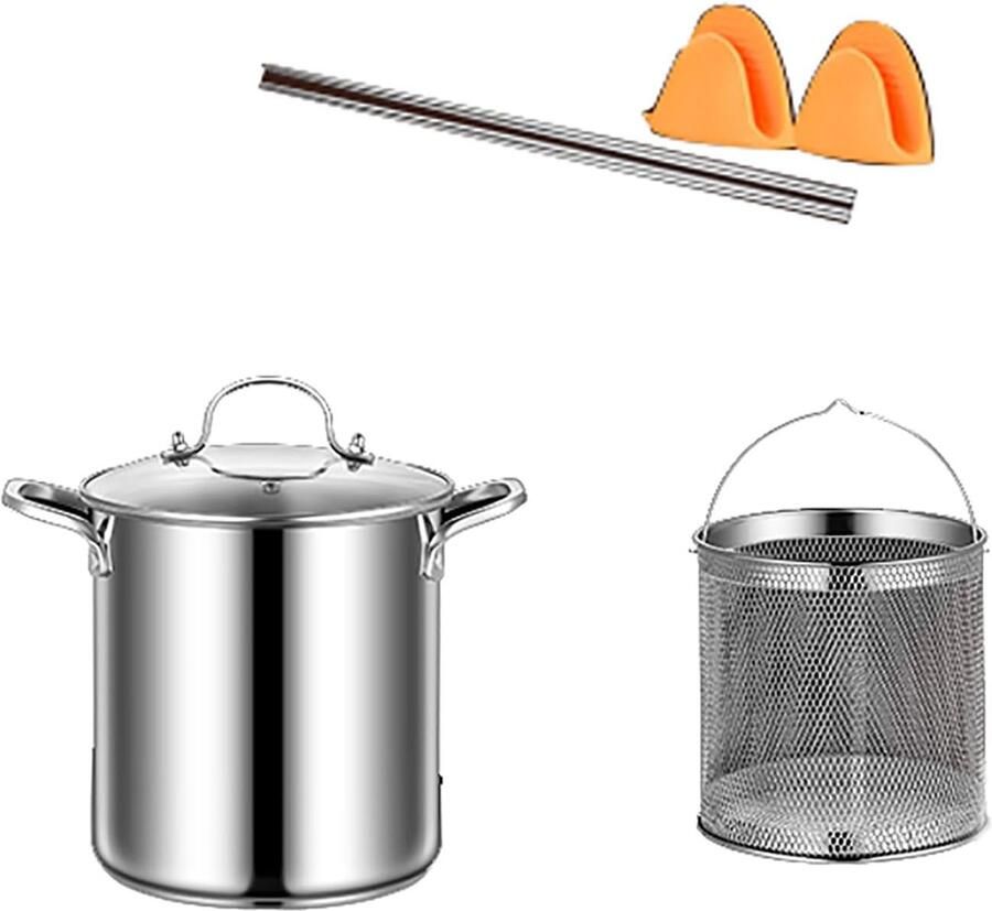 Kleine Friteuse Oliefriteuse Tempura Thuis Frituren Met Mand en Deksel 32x29x23 cm Zilver