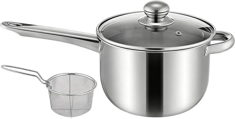 Kleine friteuse Roestvrijstalen pan Koken voor buiten Vaatwasserbestendig 15 x 20 x 15 cm Zilverkleurig