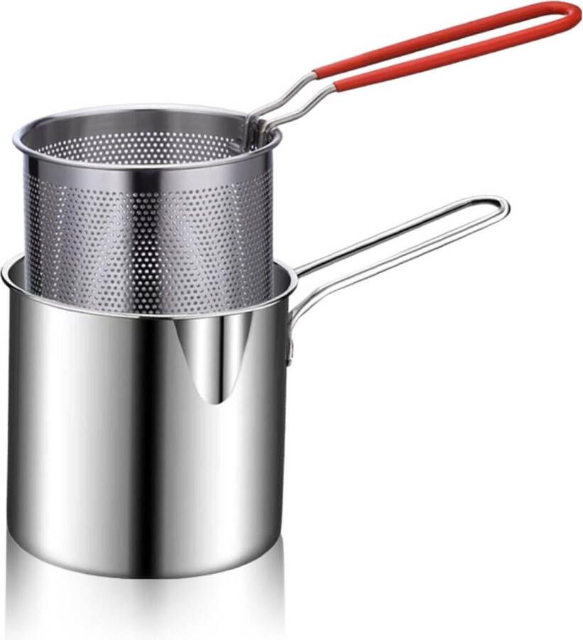 Kleine Friteusepan met Mand Mini Friteuse 304 Roestvrijstalen Gadgets Anti-verbrandingssiliconen Handvat Friteusepot voor Thuis Tempura Chips Frietjes Vis Kip