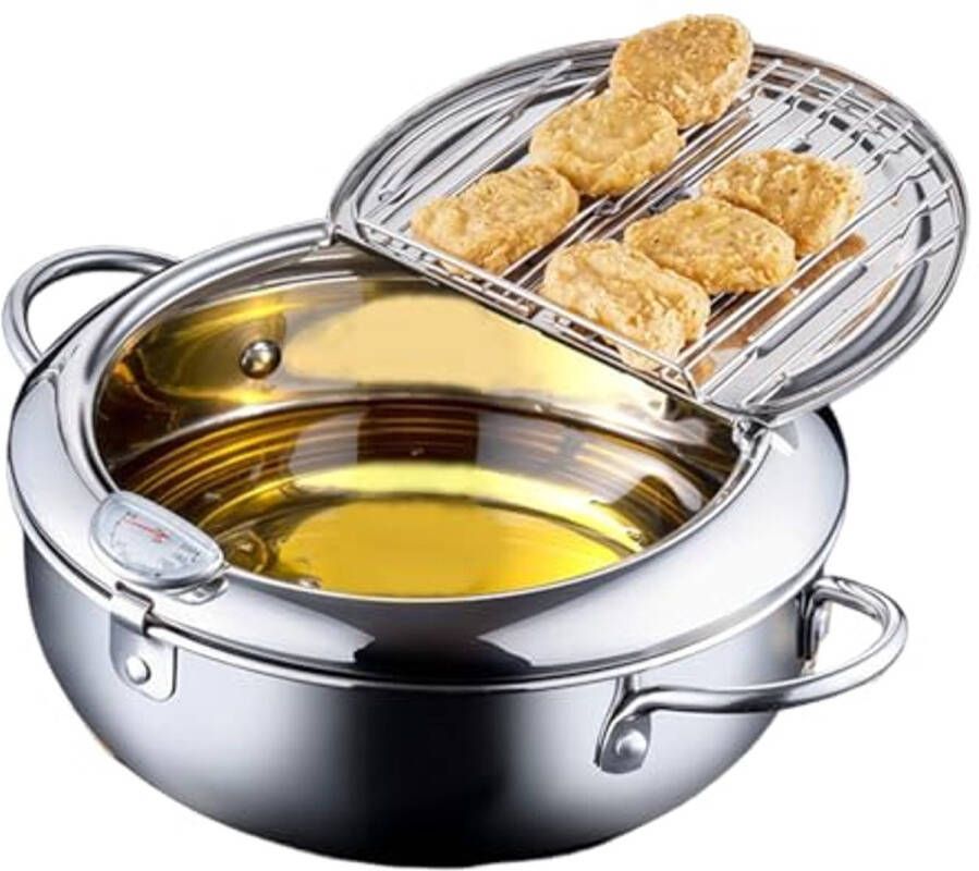 Kleine Frituurpan 2 Liter met Thermometer en Afdruiprek Perfect voor Friet Garnalen en Vis