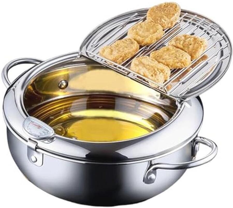 Kleine Frituurpan 2 Liter met Thermometer en Afdruiprek Perfect voor Friet Garnalen en Vis