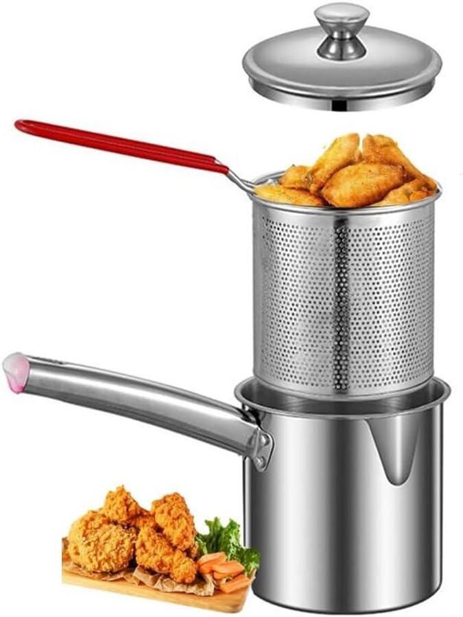 Kleine Frituurpan Frietpan Mand Friet Thuis Roestvrij Staal 2 Liter Zilver