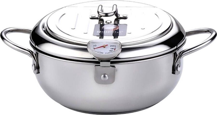 Kleine Frituurpan Mini Friteuse Mini Frituurpan 2 Liter -Roestvrij Staal Japanse frituurpan met Thermometer en Deksel Keuken Tempura Frituurpan Kookpot