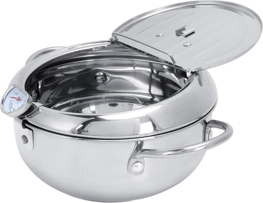 Kleine Frituurpan Olie Pan Lekker Bakken Met Thermometer 20CM Diameter Zilverkleurig