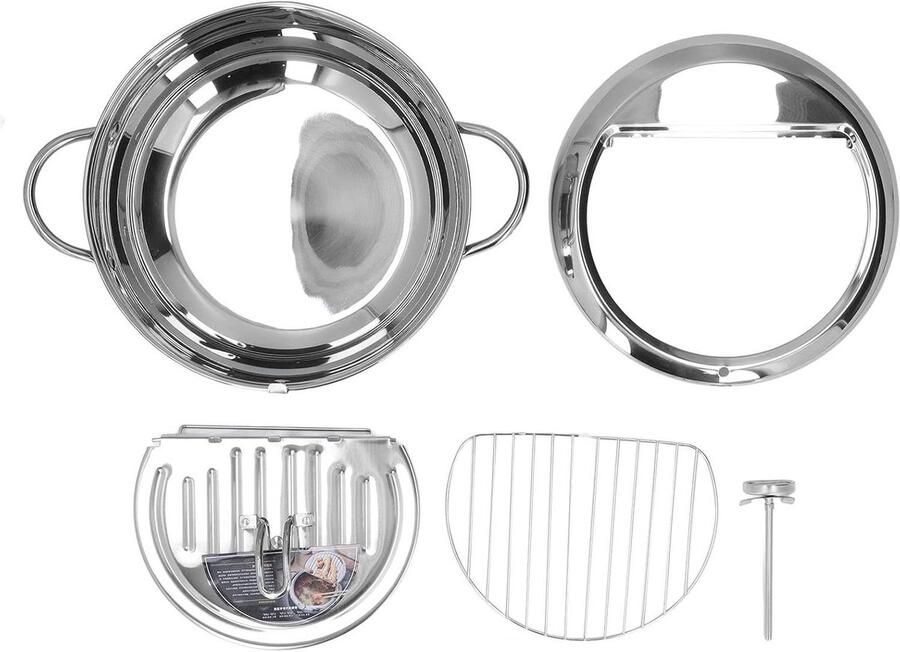 Kleine Frituurpan Tempura Pan Thuis Frituren Met Temperatuurmeter 3.4 L Zilverkleurig