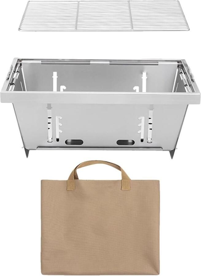 Kleine Houtskool Grill Vouwggrill Camping Buiten Koken Geoptimaliseerde Ventilatie 16 x 27 x 16 cm Zilver