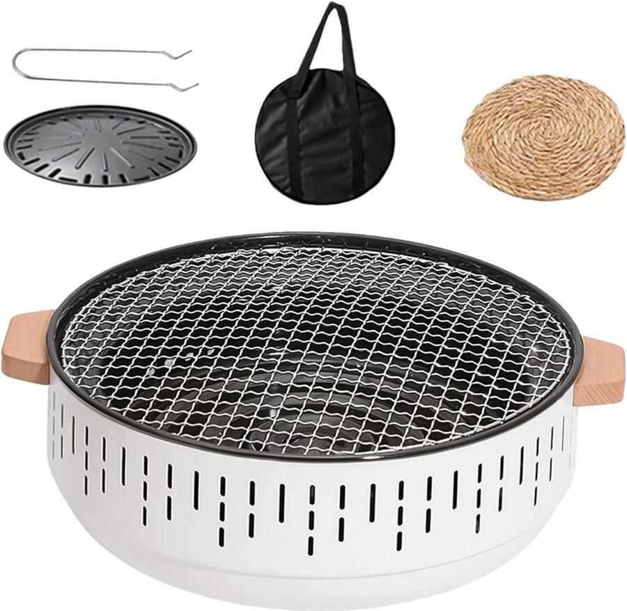 Kleine Houtskoolgrill Draagbare BBQ Buiten Koken Antiaanbakplaat 16x33x16 cm Wit