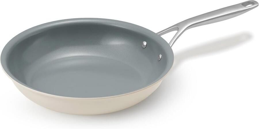 Kleine keramische koekenpan 20 cm met roestvrijstalen bodem anti-aanbak en inductiegeschikt