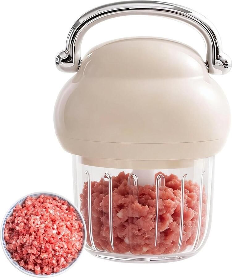 Kleine Keukenmachine Mini Hakmachine Groente Puree Maken Oplaadbaar Draadloos 350ml Capaciteit Beige
