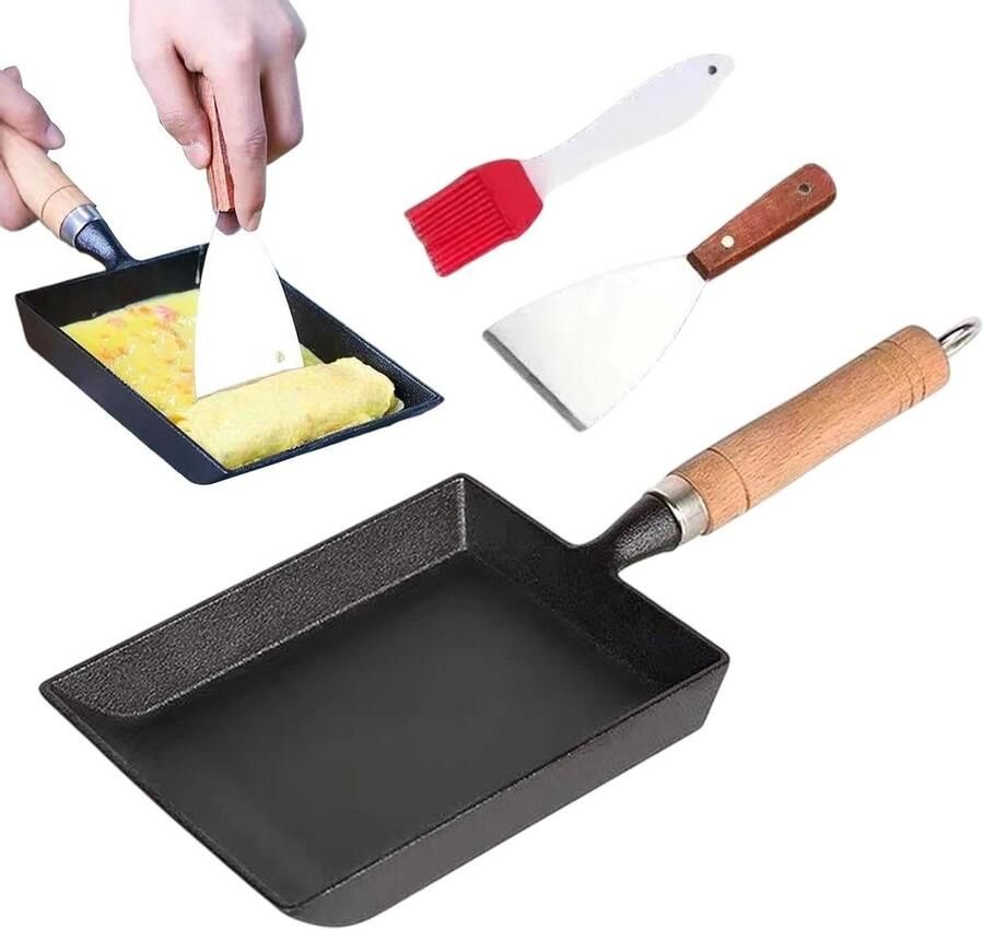 Kleine koekenpan Antiaanbak pan Eieren bakken Duurzaam gietijzer 1.2 kg Zwart