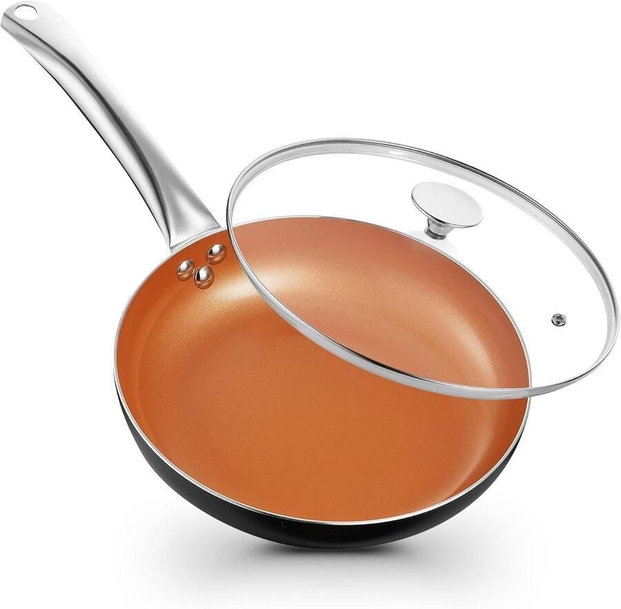 Kleine koekenpan Antiaanbakpan met deksel Dagelijks koken Keramische coating PFOA vrij 20 cm Koper